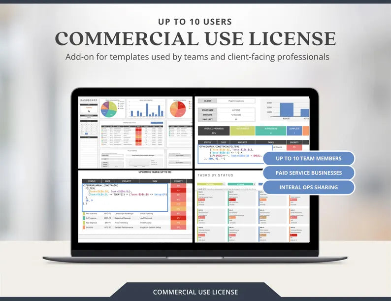 Commercial Use Digital License for Spreadsheet Templates 12 months